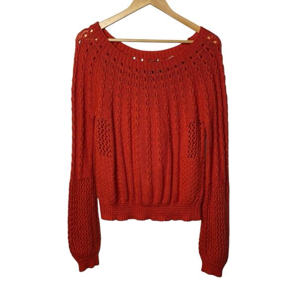Anthropologie Sweaters - Anthropologie Guinevere Rust Open Cable Knit Wool Alpaca Blend Sweater Size M